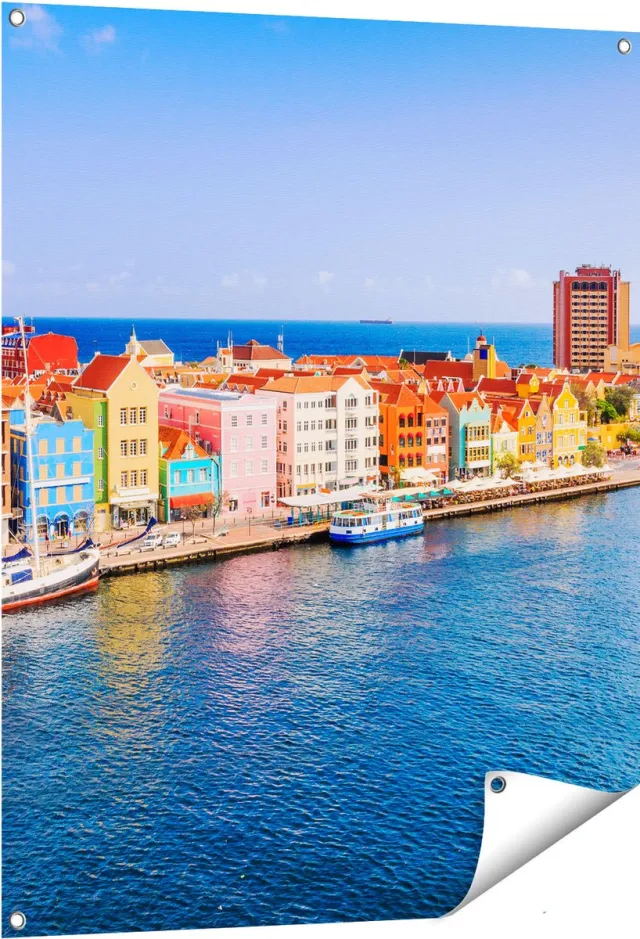 Gards Tuinposter Willemstad Centrum in Cura�ao - 80x100 cm - Tuindoek - Tuindecoratie - Wanddecoratie buiten - Tuinschilderij Multikleur