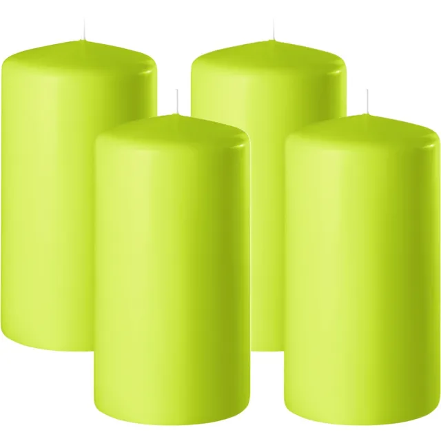 Enlightening Candles Cilinderkaars/stompkaars - 4x - limegroen - D6 x H10 cm - 36 branduren - Dikke kaarsen - Voor kandelaar of plateau
