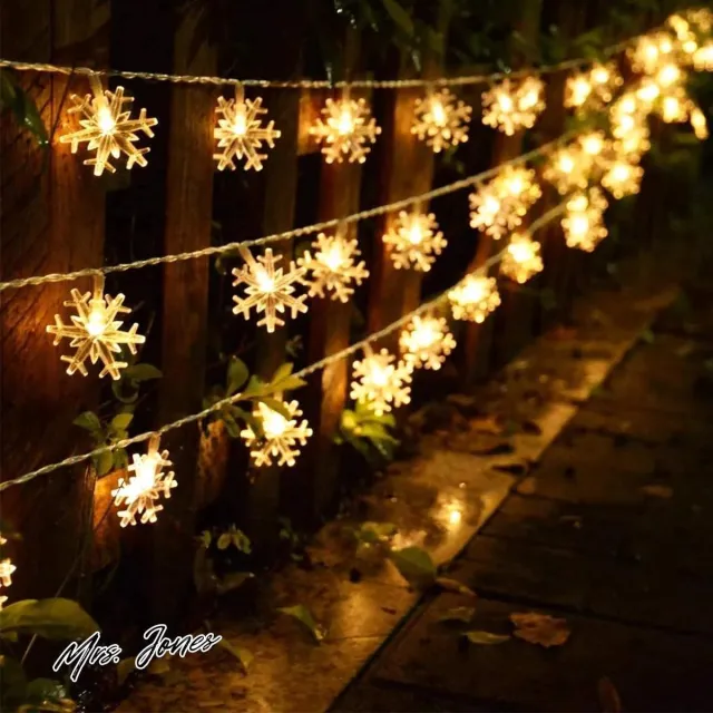 Mrs. Jones String Lights 6M 40LED Sneeuwvlok Kerstverlichting Binnen Warm Witte Kerst met 8 Modi Waterdichte Buiten voor Kamer Feest Tuin Kerstmis Bomen .