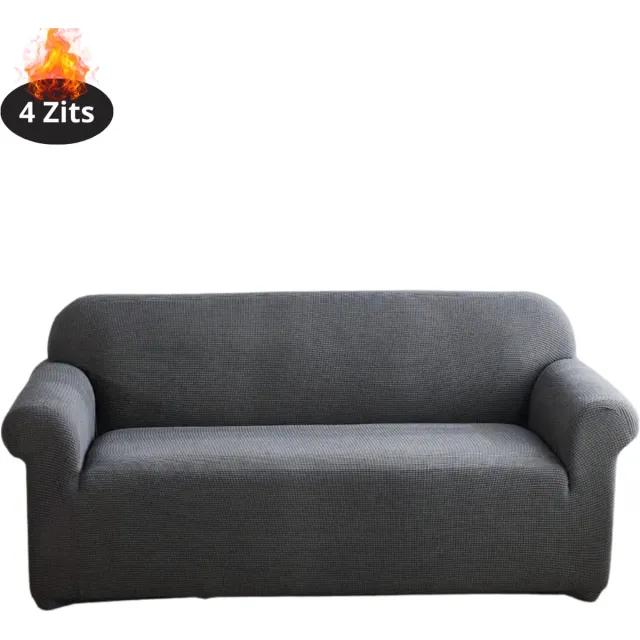 Livano Bankhoes - Bankbeschermer - Stretch - Sofa Cover - Effen - Donkergrijs - 4 Zits