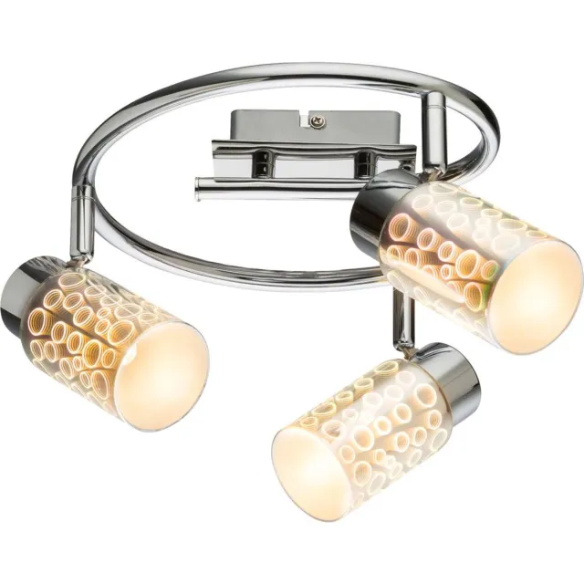 Globo LED rondel plafondlamp 3D effect glazen spot verplaatsbaar woonkamer chroom lamp Globo 56124-3 zilver