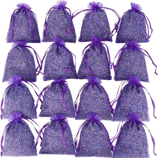 whiqutey 16 paarse Franse gedroogde lavendelzakjes Craft Bag - Lavendelzakjes Bruiloftsworp - Huisgeurzakjes Lades Dressoirs - Mooie gedroogde lavendelbloemknoppenzakjes