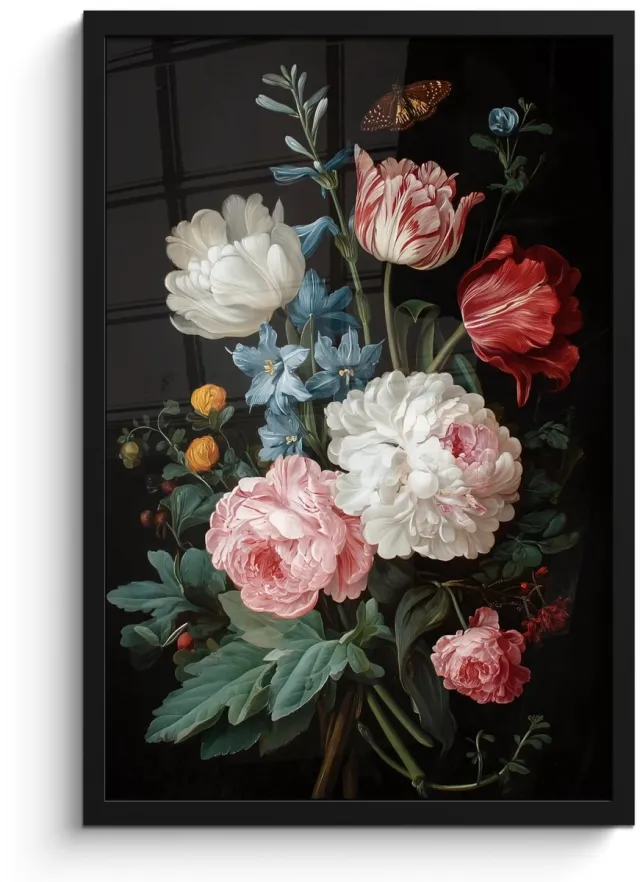 FrameYourWall Poster in lijst - Fotolijst 40x60 cm - Posters - Boeket - Kleurrijk - Klassiek - Posterlijst zwart - Decoratie - Wanddecoratie woonkamer - Muurdecoratie slaapkamer