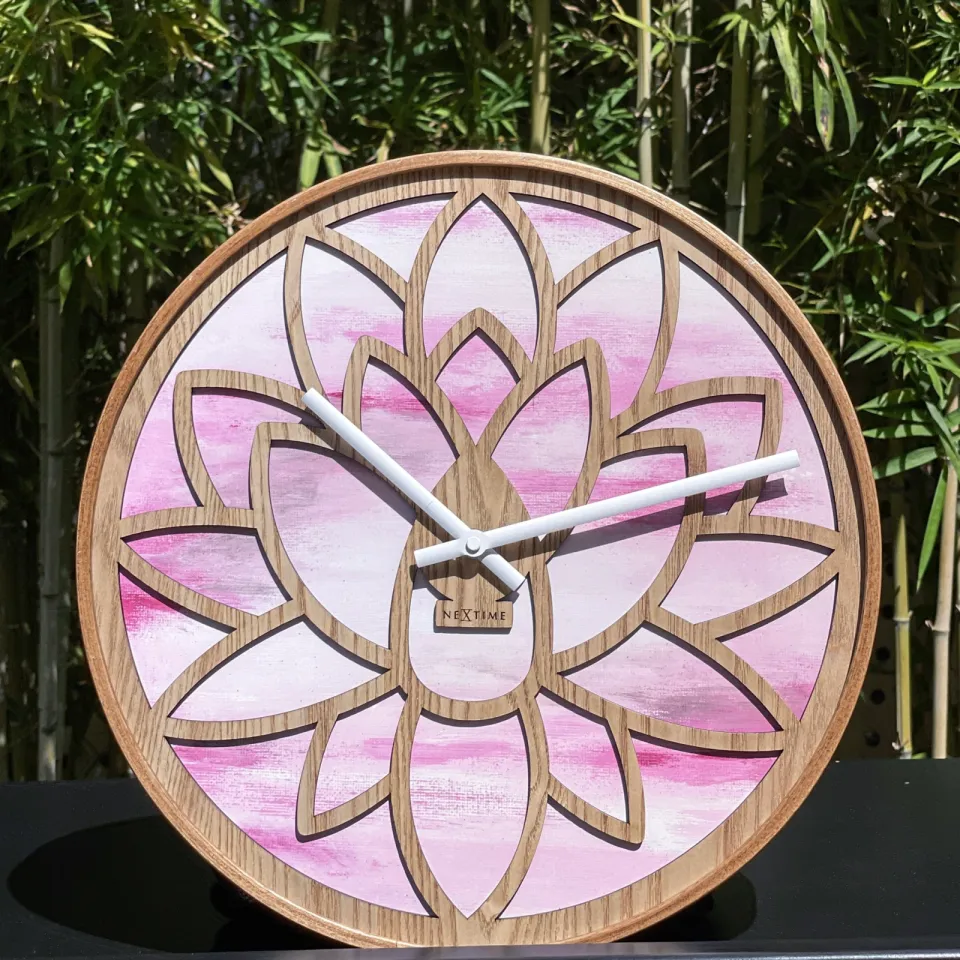 NeXtime Wandklok 40 cm - Geruisloos - Roze - Hout - "Lotus", foto 6