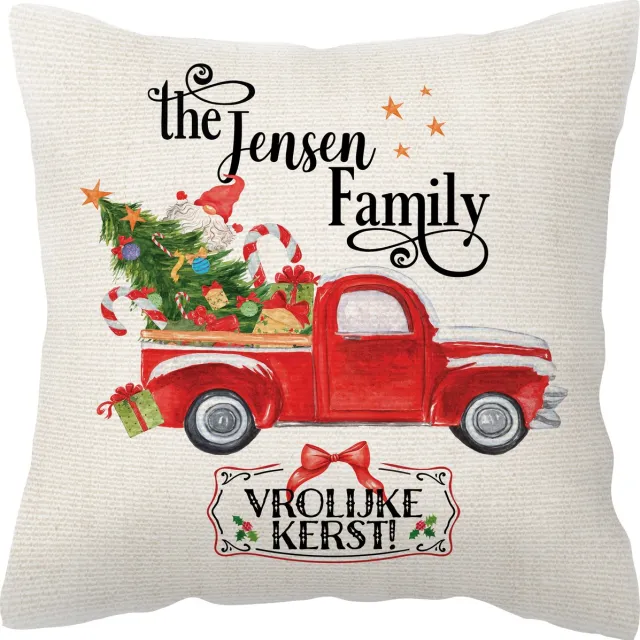 SoloFiesta Kerst kussenhoes - Familienaam - Alleen hoes truck
