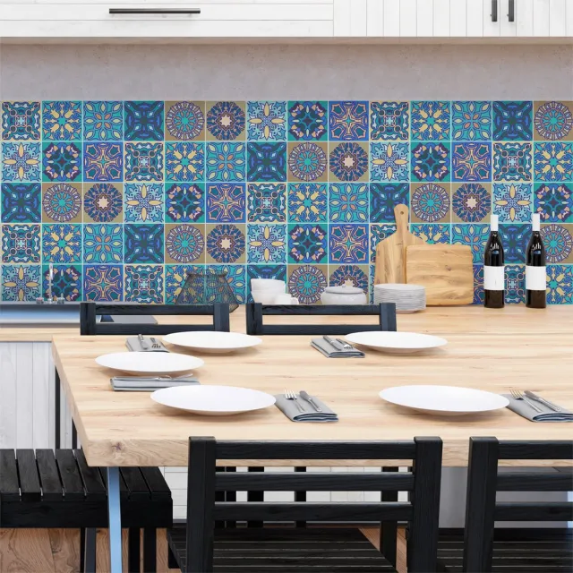 Ambiance Sticker Zelfklevende tegelmuurstickers voor keuken en badkamer - 9 Madrid Azulejo tegelstickers - 9 stickers van 15x15 cm Multi color