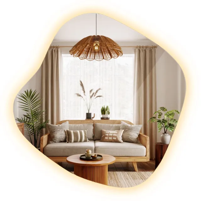 TULUP LED Spiegel - Asymmetrische Spiegel Met Verlichting - 77 x 76,6 cm - Toiletspiegel - Inloopkastspiegel – Badkamerspiegel - Onregelmatige Spiegel Met LED - Warm Wit 3000K - Scheerspiegel - Minimalistische Wandspiegel - Montageset