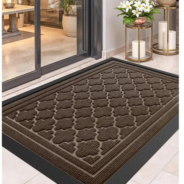 RFWR Robuuste Antislipdeurmat Weerbestendig, Wasbare Vuilvangmat 60x90cm voor Buiten en Entree Bruin