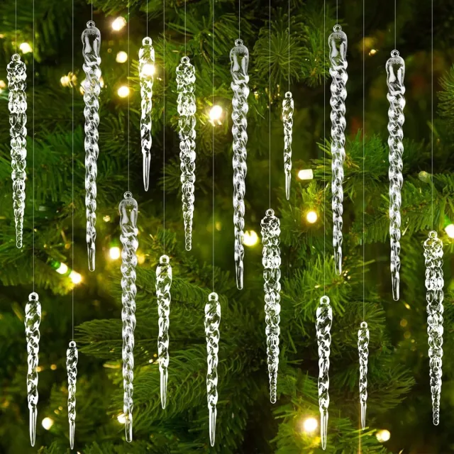 FLOOQ Kerstboomhangers Ijspegels - Glaslook - 12 stuks Transparant