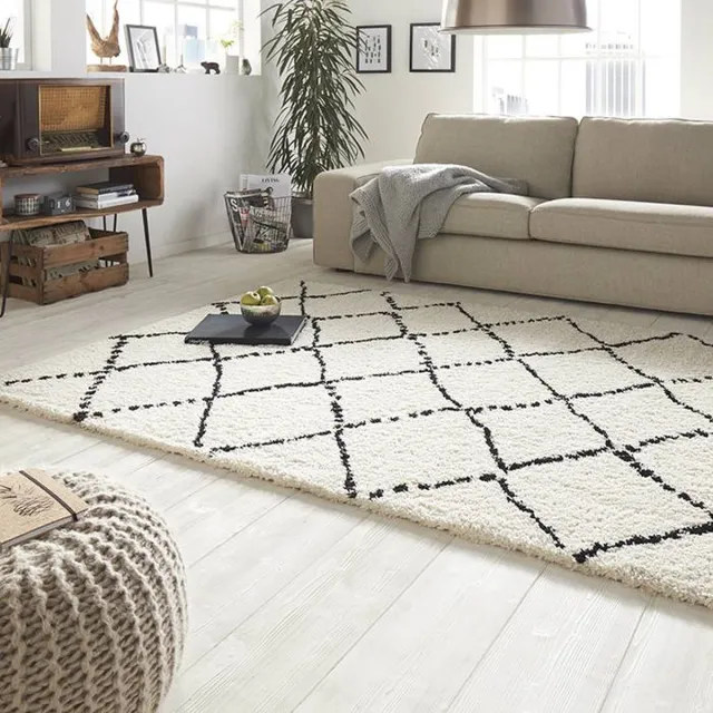 Mint rugs Hoogpolig vloerkleed geruit Allure - crème/zwart 80x150