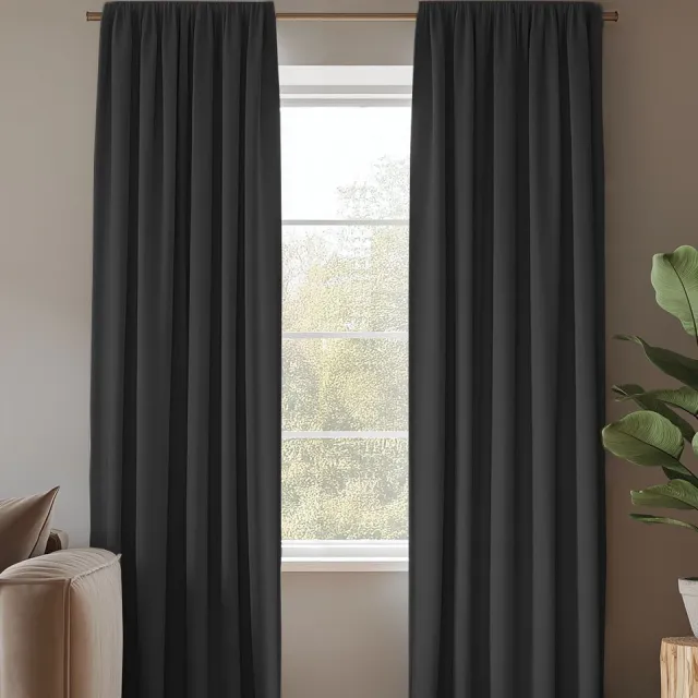 HOOMstyle Kant en Klaar gordijn met haakjes Amber - Verduisterend - Met Plooiband - 140x270cm - Zwart