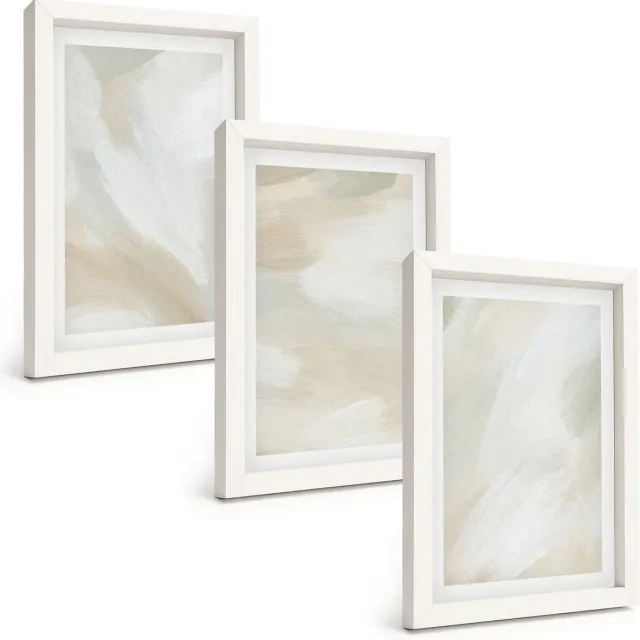 TULUP 3-Delige Schilderij Set - Verftextuur, sporen van verf, minimalisme - 20x30 - Muurdecoratie - Schilderijen Set - Woonkamer - Decoratieve Schilderijen Witte lijst