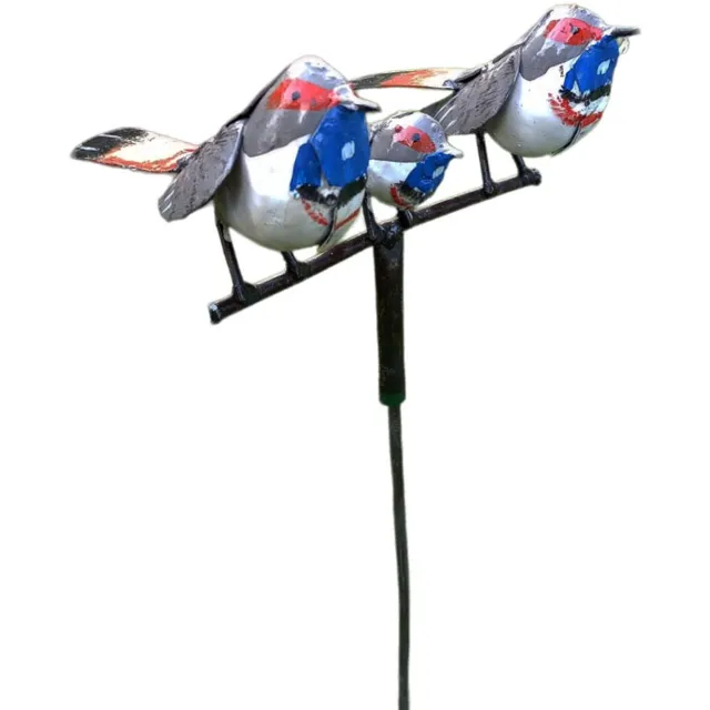 Zimba Arts Floz Design tuinsteker vogel - 3 vogels op rij - metalen tuindecoratie blauwborst - fairtrade cadeau vogelliefhebber divers