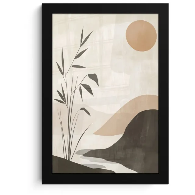FrameYourWall Poster in lijst - Fotolijst 20x30 cm - Posters - Japandi - Landschap - Beige - Posterlijst zwart - Decoratie - Wanddecoratie woonkamer - Muurdecoratie slaapkamer Natuur