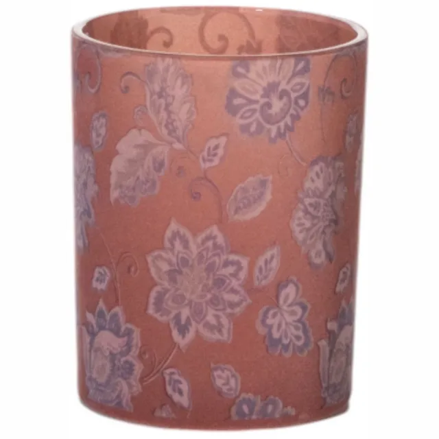 Mars & More Theelichthouder fluwelen bloemen roze groot 12cm Multi