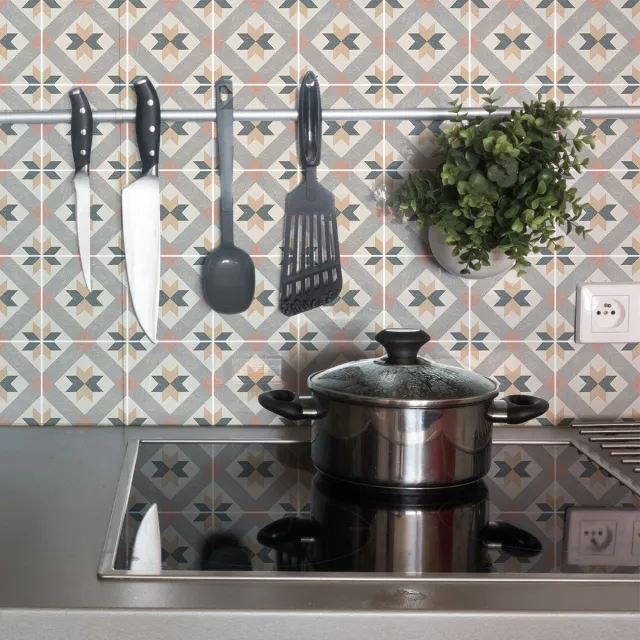 Ambiance Sticker Zelfklevende tegelmuurstickers voor keuken en badkamer - 9 authentieke Ciarana cementtegelstickers - 9 stickers 20x20cm Multi color