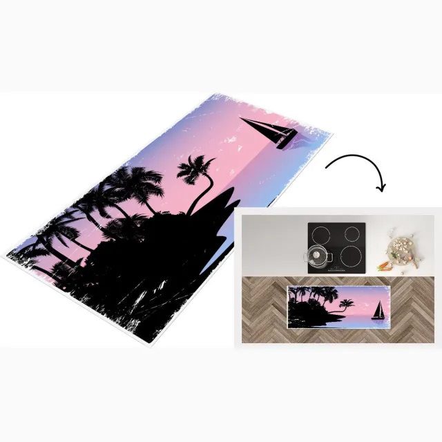 KitchenYeah Keukenloper - Loper keuken - Eiland - Palmboom - Zeilboot - Nacht - Keukenloper vinyl Multicolor