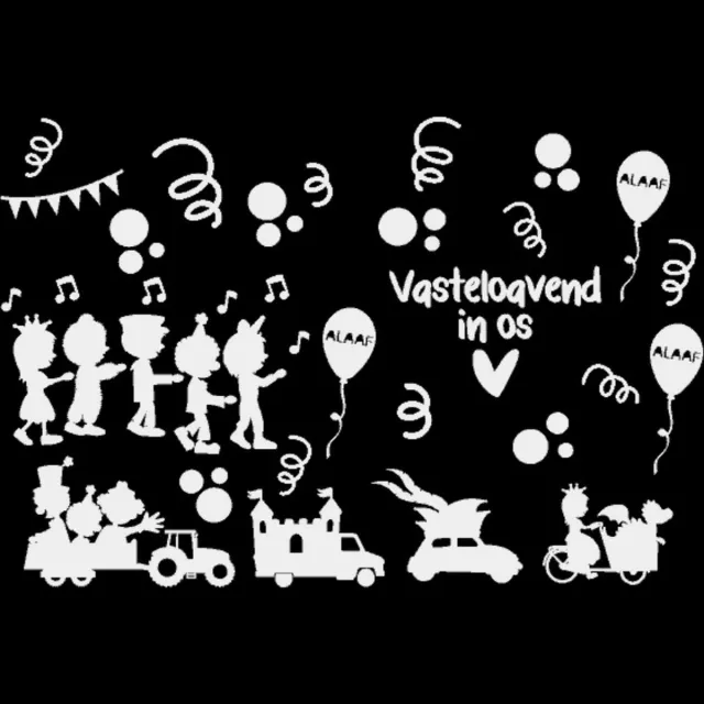 Mint11 herbruikbare raamsticker wit - carnaval - vasteloavend - uitbreidingsset - grachtenpandjes - sticker - raamdecoratie - raamversiering