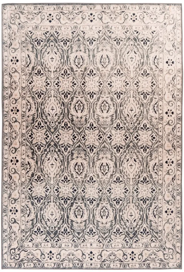 Padiro elegant laagpolig vloerkleed 80 x 150 cm - lichtbeige - oosters vintage patroon - voor vloerverwarming - van polyester en katoen