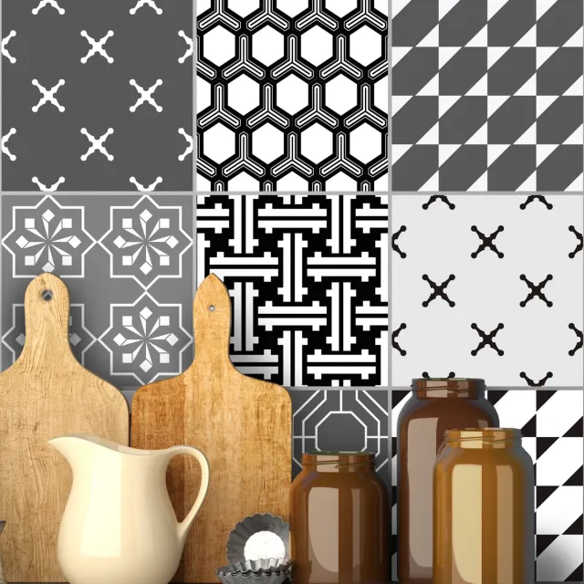 Ambiance Sticker Zelfklevende tegelmuurstickers voor keuken en badkamer - 9 tegelstickers, Azulejos Pesaro-stijl - 9 stickers, 10x10 cm Multi color