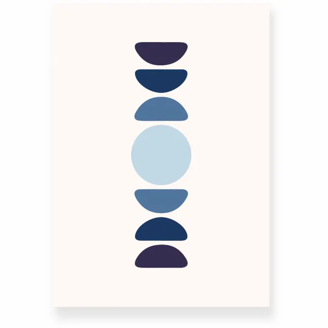 Yisual Poster 30x40 cm - Abstracte Geometrie - Lichtblauw - Donkerblauw - Japandi - Minimalistisch - Muurdecoratie - Wanddecoratie
