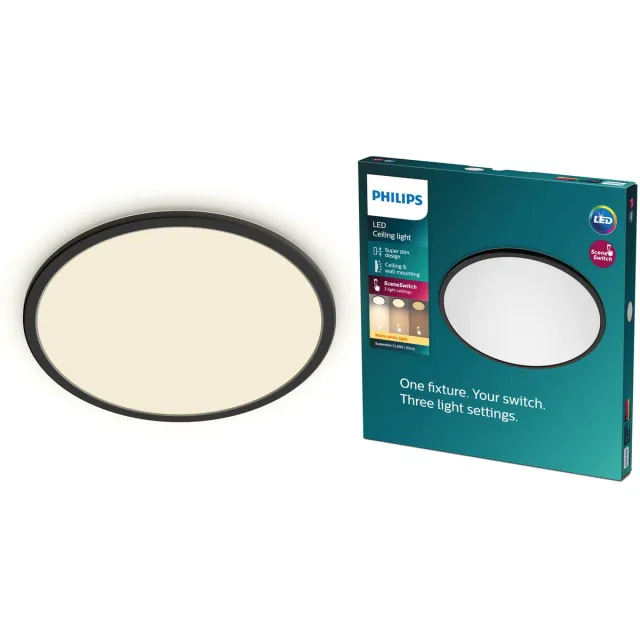 Philips Plafondlamp Superslim Zwart ⌀25cm 18w