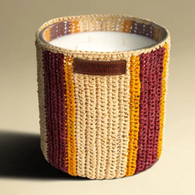 Côté Bougie Raphia rim - Geurkaars Dattes-small Bordeaux, orange