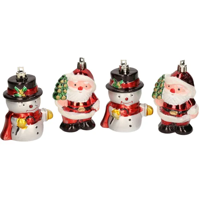 Bellatio Decorations Kersthangers figuurtjes Bellatio decorations - 4x stuks - sneeuwpop - kerstman - kunststof - 7,5 cm Multi