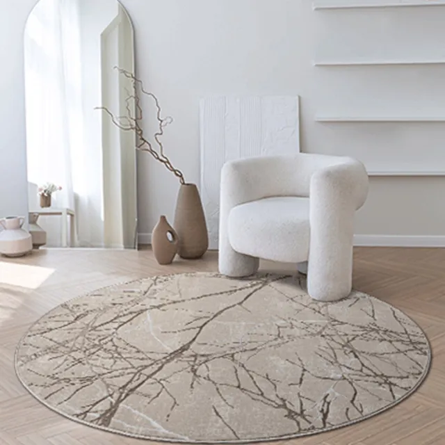 Merinos Karpet24 Modern Vloerkleed Creation - Laagpolig Tapijt met Stijlvol Takkenontwerp in Taupe en Crème-Ø 200 cm bruin