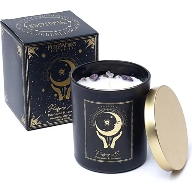 Phoenix Manifestatiekaars Purifying Moon in glas met deksel GOUD - ZWART