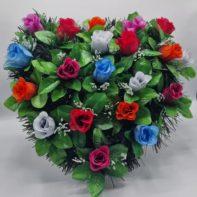 Herdenkingslichtjes Bloemstuk - W847 - mix - Hart - Roos - 40cm - Verzwaard - Buigzaam - Grafdecoratie rood