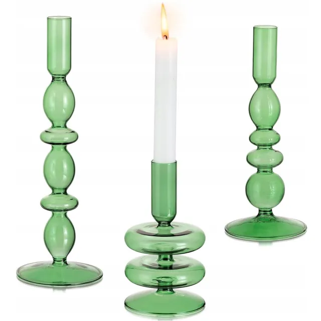 Paka Set van 3 Groene Glazen Kandelaars - Elegant Decoratie