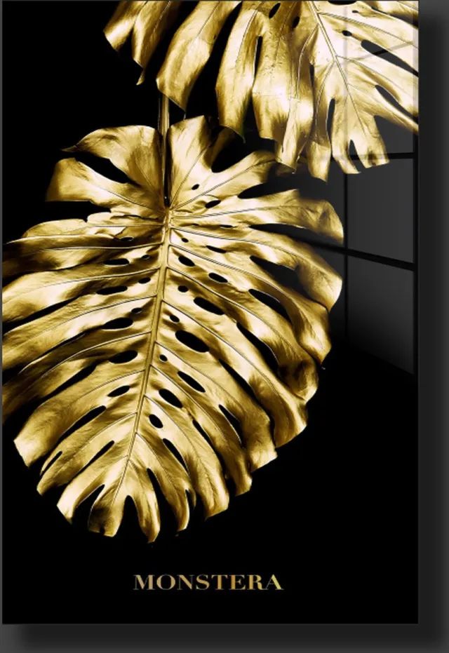 blackarts golden leaf schilderij op plexyglas 60x90cm golden black