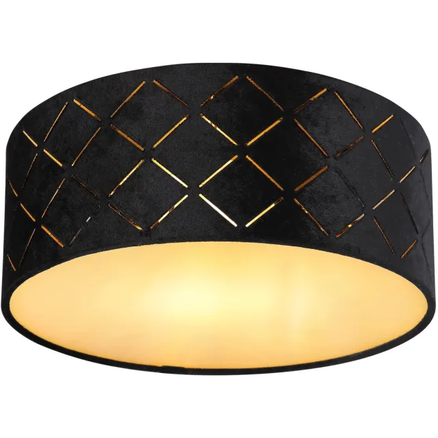 Globo Plafondlamp zwart fluweel kunststof opaal 1 vlam Slaapkamerlamp stof 26 cm, decoratieve gestanste gaten, 1x E27 LED max. 15W, DxH 26x10 cm