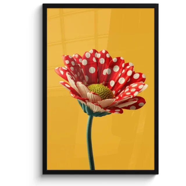 FrameYourWall Poster in lijst - Fotolijst 60x90 cm - Posters - Bloem - Rood - Stippen - Posterlijst zwart - Decoratie - Wanddecoratie woonkamer - Muurdecoratie slaapkamer