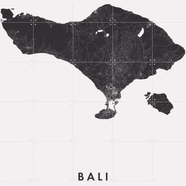 IXXI Bali Island Map, Kunst in Kaart - 100 x 140 cm - Grote wanddecoratie en posters - Grafisch Ontwerp, Minimalisme, Woonkamer, Strandhuis, Gang Zwart / Zwart en wit / Monochroom