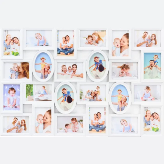 Decopatent© Decopatent - XL Fotolijst Collage voor 24 Foto's van (15x10 & 10x15 Cm) - Fotolijsten - Fotolijstje met 24 fotokaders - 86.5 x 58 Cm - Wit Wit - XL Fotolijst Collage voor 24 Foto's