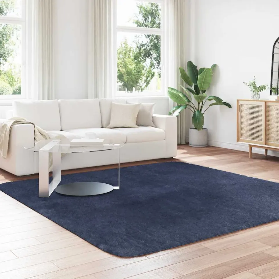 vidaXL Hoogpolig vloerkleed NAVARRA 240x240 cm polyester marineblauw, foto 3