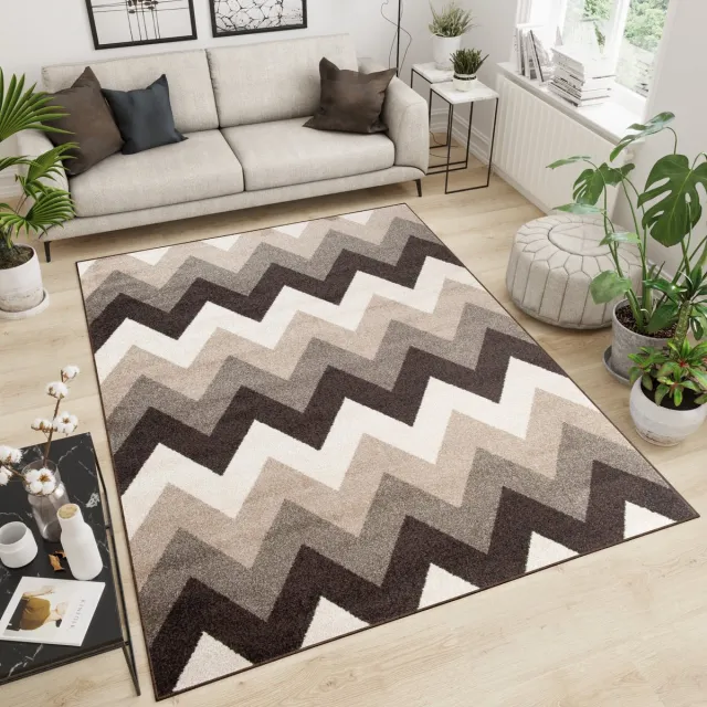 Tapiso Maroko Vloerkleed Woonkamer Zigzag Bruin Maat- 300x400 Donkerbruin