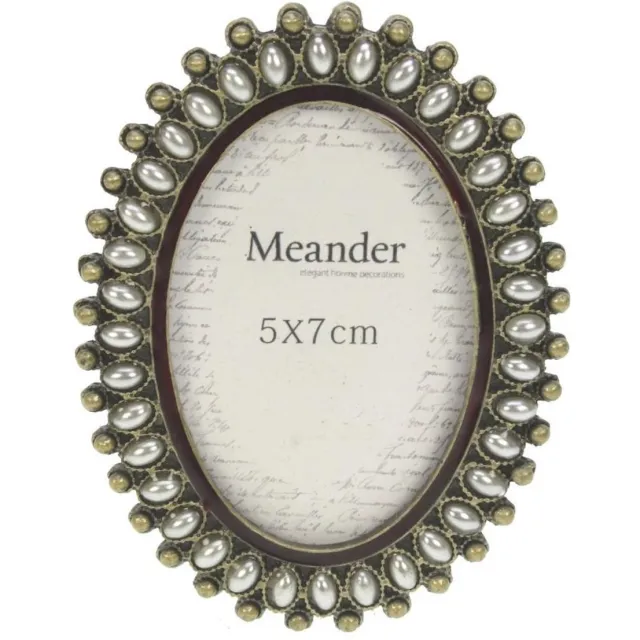 Meander Fotolijstje ovaal met parels - foto 4,8 x 7,4 cm. Zwart