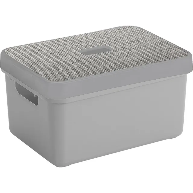 Sunware Opbergbox - lichtgrijs - 13 Liter - kunststof - met deksel - 35 x 25 x 18 cm - mand - kist