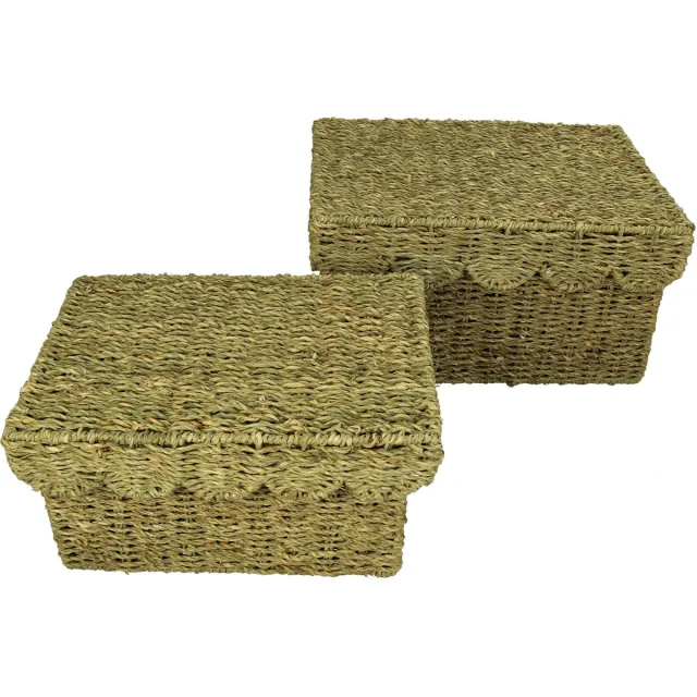 Kersten Mandjes set van 2 - Basket with Lid Seagrass Natural 34x25x18cm S/2 Natuurlijk