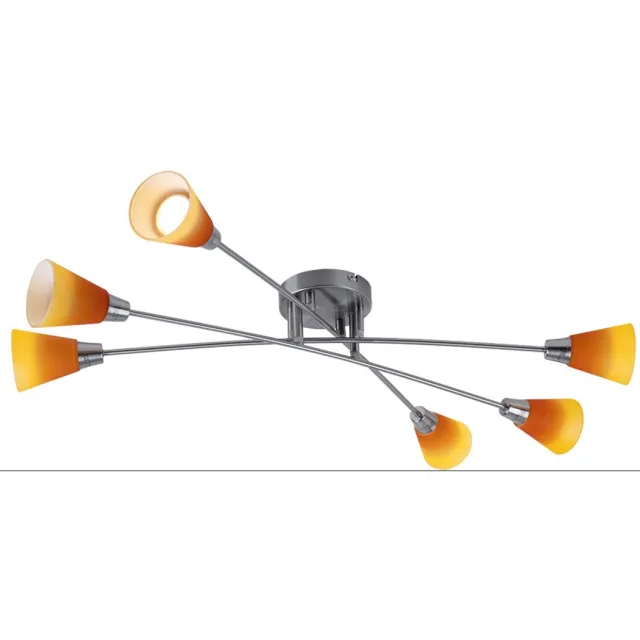 Globo Plafondlamp Spotverlichting Woonkamerlamp Slaapkamer, 6 vlammen, nikkel mat chroom glas geel oranje, 6x GU10 9W 420Lm 2700K, HxLxD 15x77x45cm
