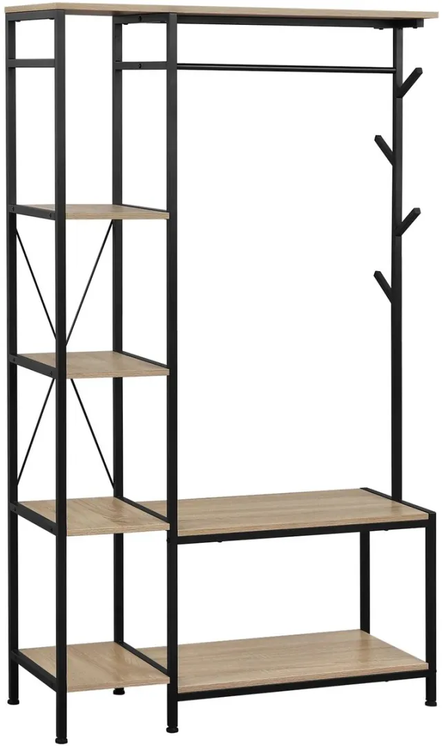 Smyl. Kapstok - Vrijstaande Kapstok - 4 Haken, 1 Kledingrail - Kledingrek met Bank - 100 x 175 x 40 cm Hout/Zwart