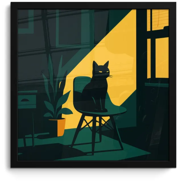 FrameYourWall Poster in lijst - Fotolijst 40x40 cm - Posters - Zwarte kat - Mysterieus - Gele instraal - Posterlijst zwart - Decoratie - Wanddecoratie woonkamer - Muurdecoratie slaapkamer