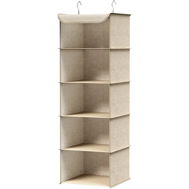 Songmics Hangrek - Hangende Organizer Kast - Opvouwbaar - Met Bamboe Inzetstukken Beige