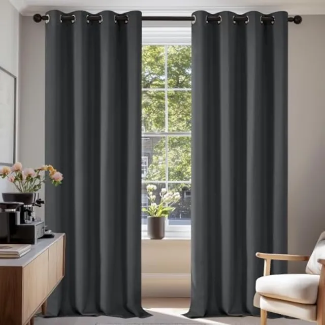 Nazik Living Warmte-isolerende verduisteringsgordijnen, 2 stuks, 140 x 245 cm, donkergrijs, oogjes, voor woonkamer en slaapkamer