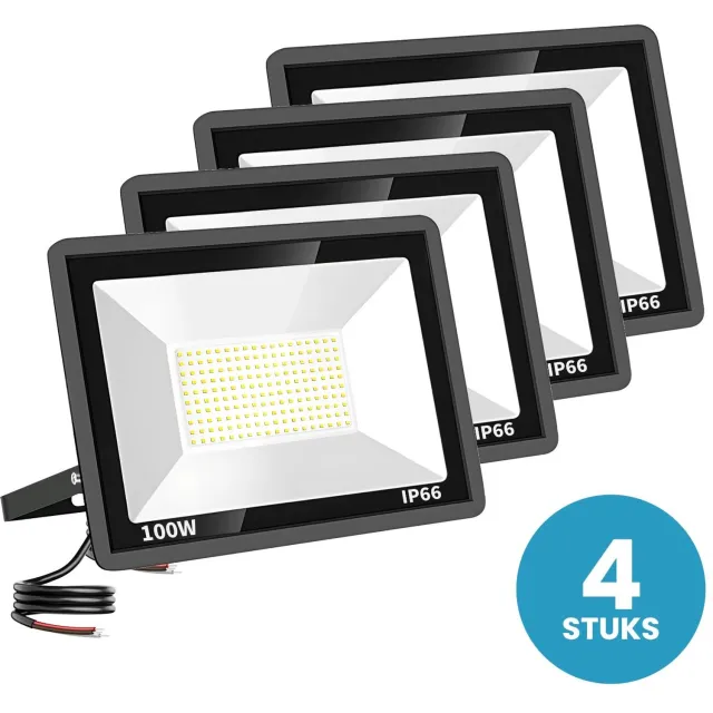 Tsong LED Schijnwerper 100W - 4 stuks - 12.000 lm - Warmwit 3000K - 120° Breedstraler - IP66 - Terrein- & Gevelverlichting - 2 jaar garantie