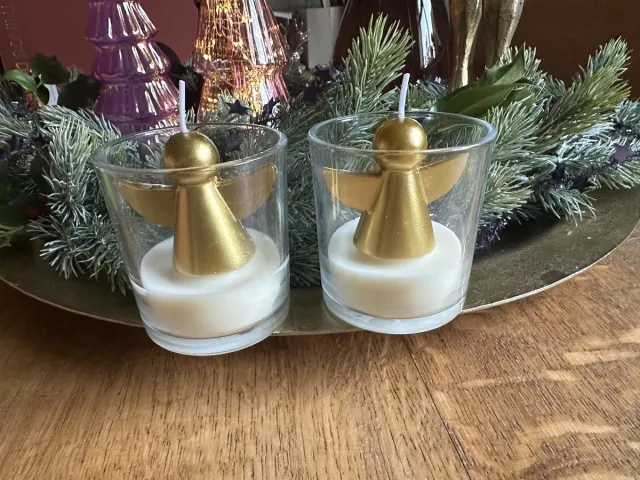 Home Society windlichtje engel 2x - goud -18 branduren-kerst goud met wit