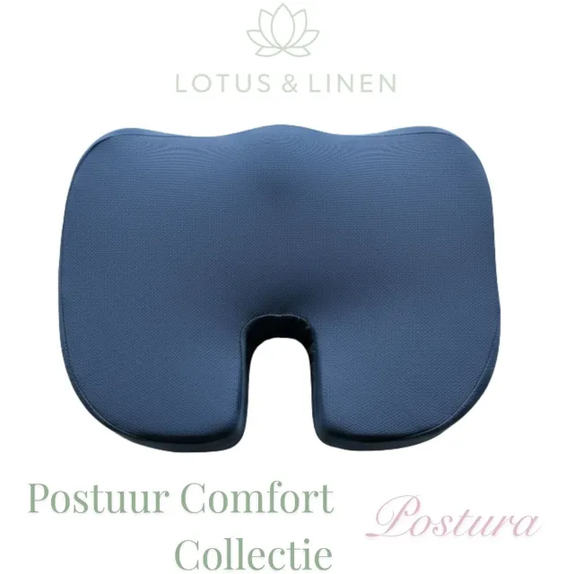 Lotus & Linen Postuur Comfort Collectie - Postura Traagschuim (Visco-elastische) Stuitkussen - Orthopedisch Zitkussen - Wigkussen - Ischiaskussen - Ergonomisch Ringkussen - Premium Memory Foam Coccyx Pillow - 44x34x9 cm Marineblauw